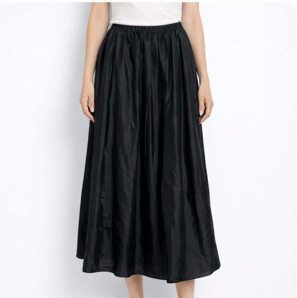 RODIER black full midi skirt elastic waist Vintage 70's size 40 Medium